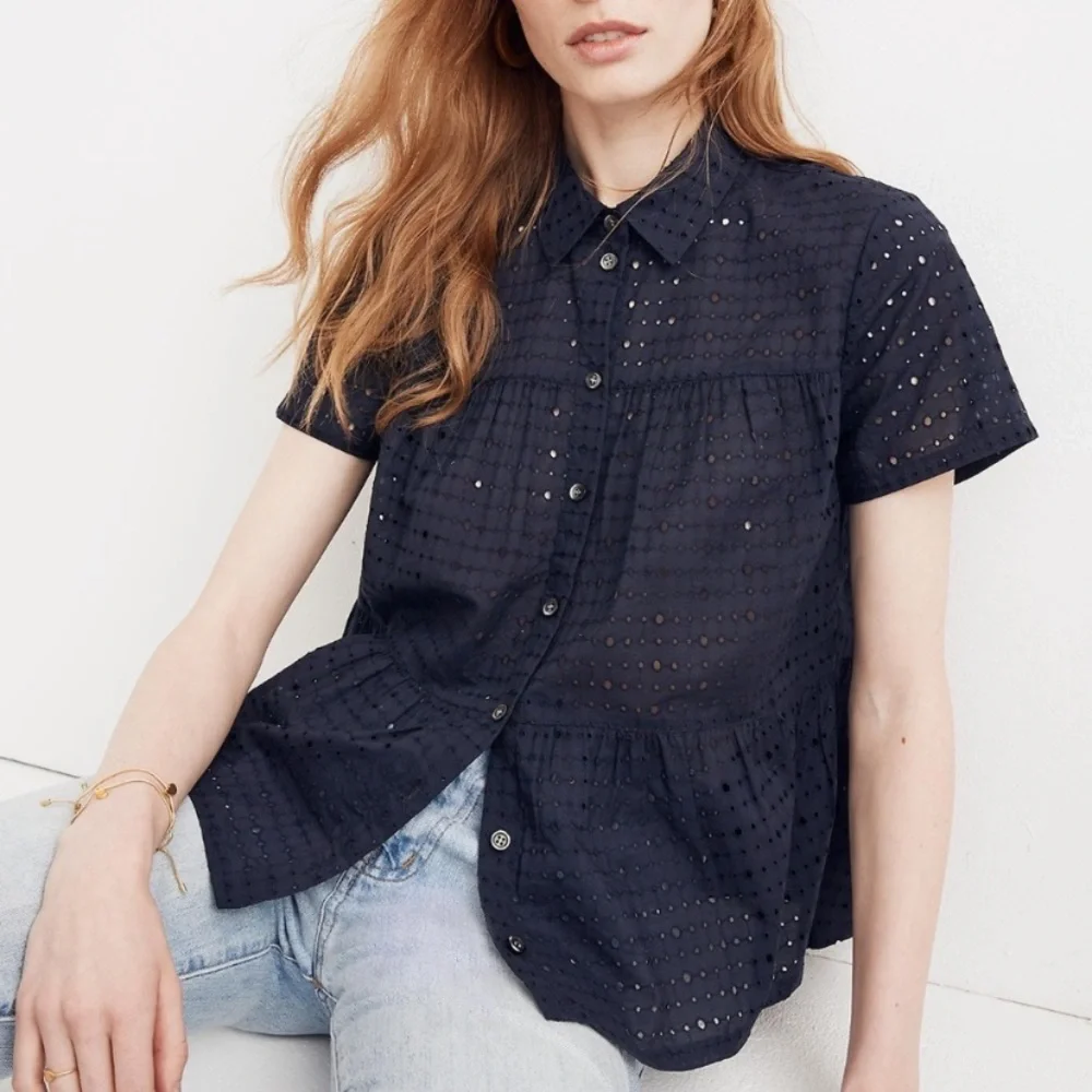Madewell Eyelet Seamed Button-Down Shirt - Picture 2 of 5